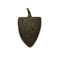 Medieval Knight's Enamelled Bronze '1st Baron Roger de Montalt' Heraldic Horse Harness Pendant with Lion Rampant
