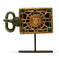 Visigothic Bronze Belt Buckle with Gold and Garnet Inlays
