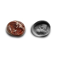 Sassanian Red Jasper Stamp Seal with Human-Headed Bull