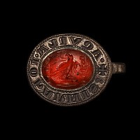 Medieval Silver Seal Matrix for John the Evangelist with Roman Eagle Gemstone
