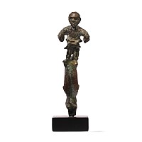 Roman Bronze Grotesque Silenus on Dolphin Handle