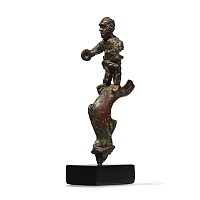 Roman Bronze Grotesque Silenus on Dolphin Handle