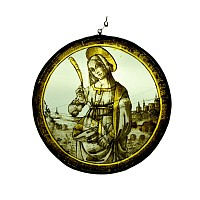 Renaissance Stained Glass Roundel with a Female Martyr Saint