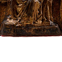 Medieval Gilt Wooden Relief with Enthroned Virgin and Child Surrounded by Angels