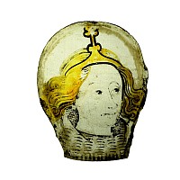 Medieval Stained Glass Panel with Head of St Michael