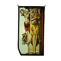 Renaissance Stained Glass Panel with Two Grotesque Caryatid Herms