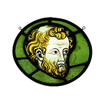 Medieval Stained Glass Panel with the Head of a Male Saint