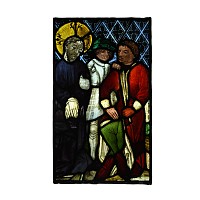 Medieval Stained Glass Panel with Christ before Pilate