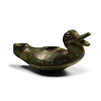 Late Roman Bronze Oil Lamp with Duck Head Handle