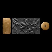 late Babylonian Stone Cylinder Seal with Contest Scene