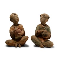 Chinese Wei Terracotta Seated Children Pair