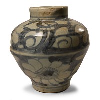 Chinese MIng Blue and White Jar with Peonies