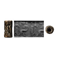 Western Asiatic Black Stone Cylinder Seal with Presentation Scene