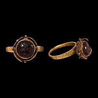 Byzantine Gold Rose Turreted Ring with Cross Gemstone