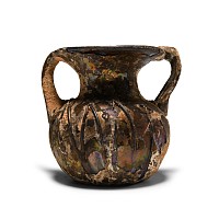 Roman Iridescent Aubergine Glass Jar with Two Handles