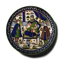 Large Iranian Ceramic Plate with Enthroned Shah