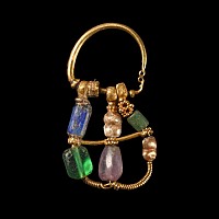 Greek Gold Earring with Gemstones