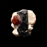 Natural History - Historic 'Gilgit, Himalayas' Spessartite Garnet on Black Tourmaline Mineral Specimen