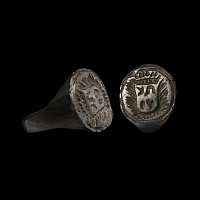Jewish Tinned Bronze Armorial Ring with Crowned Shield