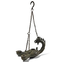 Grand Tour Bronze Twin-Spouted Hanging Oil Lamp