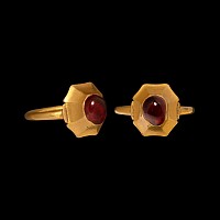 Large Medieval Gold Ring with Cabochon Garnet