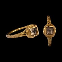 Renaissance Gold Ring with Rock Crystal Cabochon
