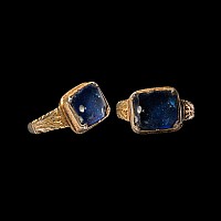 Large Medieval Silver Gilt Ring with Inlay