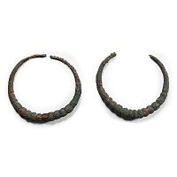 Large Western Asiatic Ribbed Bronze Earring Pair