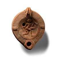 Roman Terracotta Oil Lamp with Ithyphallic Entertainer