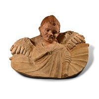 Post Medieval Painted Terracotta Cherub Applique