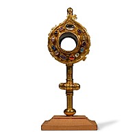 Medieval Gilt Bronze Ostensorium with Semi-Precious Gemstones