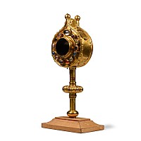 Medieval Gilt Bronze Ostensorium with Semi-Precious Gemstones
