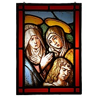 Stained Glass Panel with Three Figures at the Base of the Crucifixion