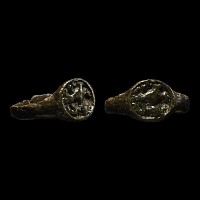 Medieval Bronze Ring with Prancing Human-Headed Lion