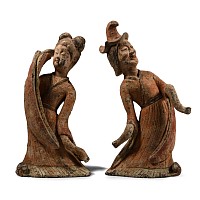 Chinese Tang Terracotta 'Beauty and Beast' Dancers