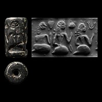 Sumerian Black Stone Cylinder Seal with Female Figures