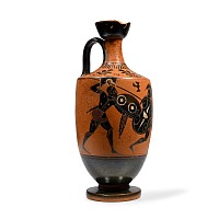 Greek Attic Black-Figure Lekythos with Combat Scene