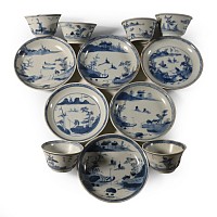 Ca Mau Cargo Shipwreck Glazed Blue and White Tea Bowl and Dish Set