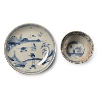 Ca Mau Cargo Shipwreck Glazed Blue and White Tea Bowl and Dish Set