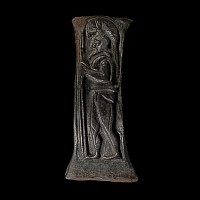 Etruscan Bucchero Ware Pottery Handle Depicting a Warrior