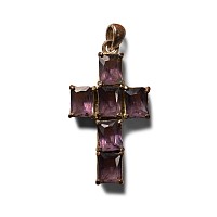 Silvered Cross Pendant with Amethyst Gemstones