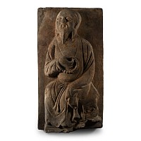 Chinese Song Terracotta Tile with Seated Scholar