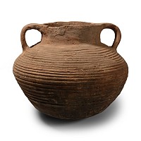 Roman Ribbed Terracotta Jar with Handles