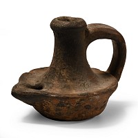 Medieval Terracotta Handled Lamp
