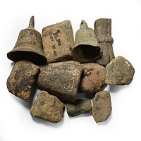 Medieval Bronze Pot Leg and Bell Group