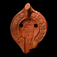 Late Roman Redware Lamp Face with Military Officer