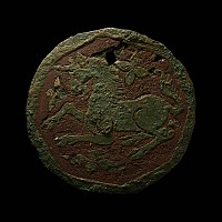 Medieval Knight's Heraldic Red Enamelled Bronze Roundel with Silver Unicorn