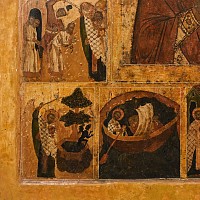 Monumental Wooden Russian Icon of Life of St. Nicolas