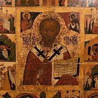 Monumental Wooden Russian Icon of Life of St. Nicolas