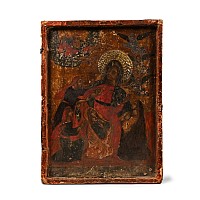 Wooden Icon of the Virgin Mary Blessed by Angels